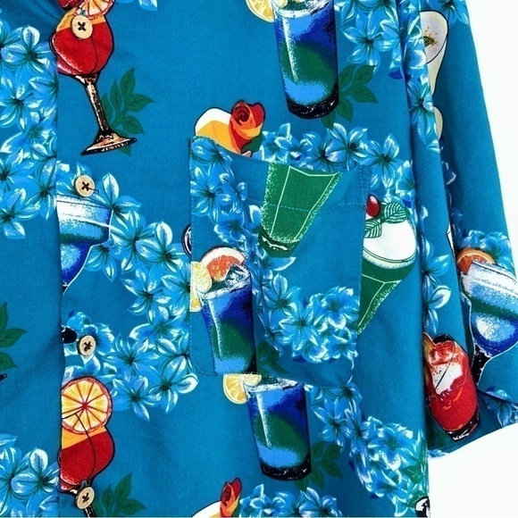 Cherokee Top Waikiki Wear Hawaiian Short Sleeve Button Up Tropical Mixed Drinks - Picture 8 of 12